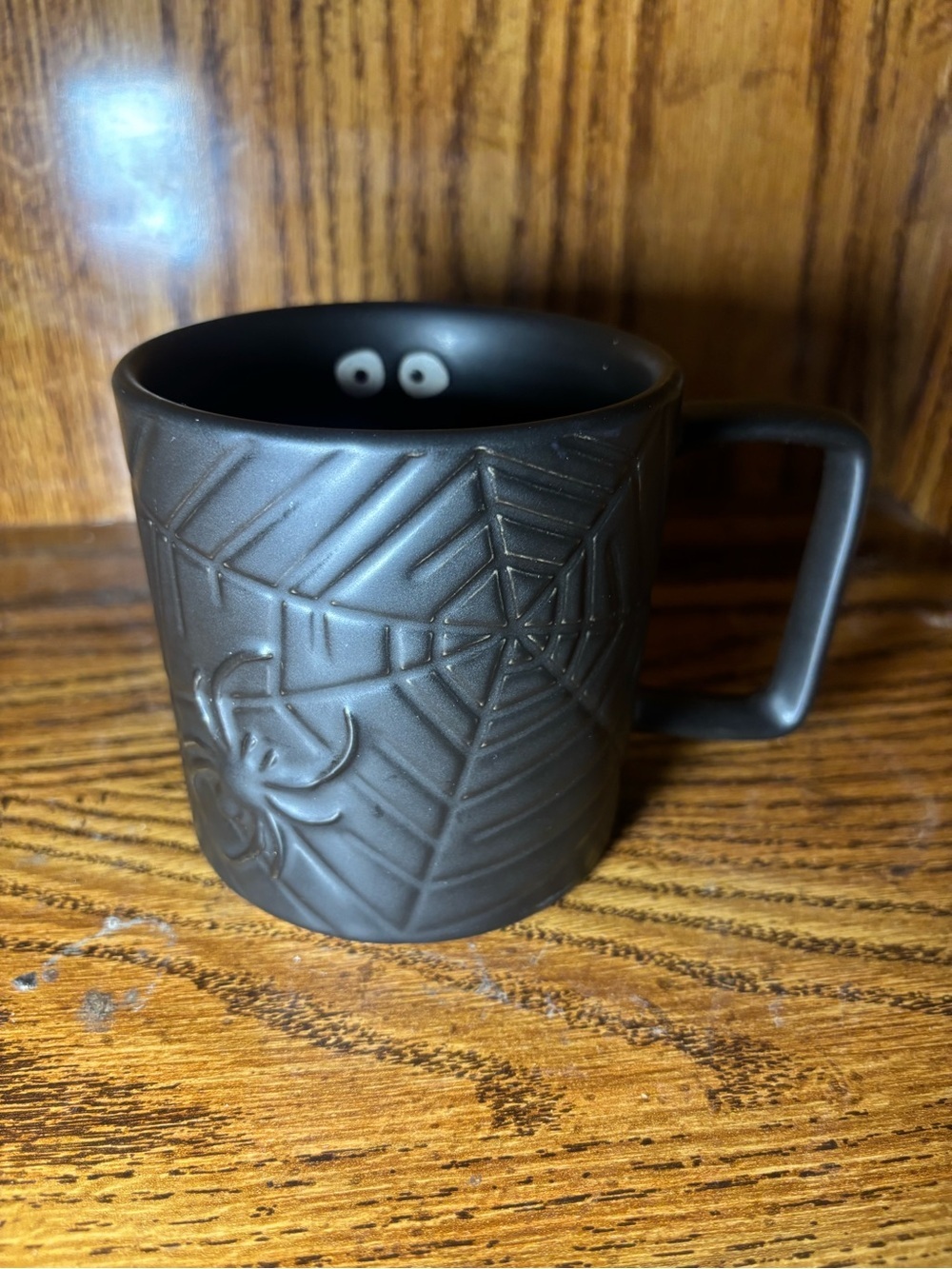 World Market Matte Black Spider Web Ceramic Mug
